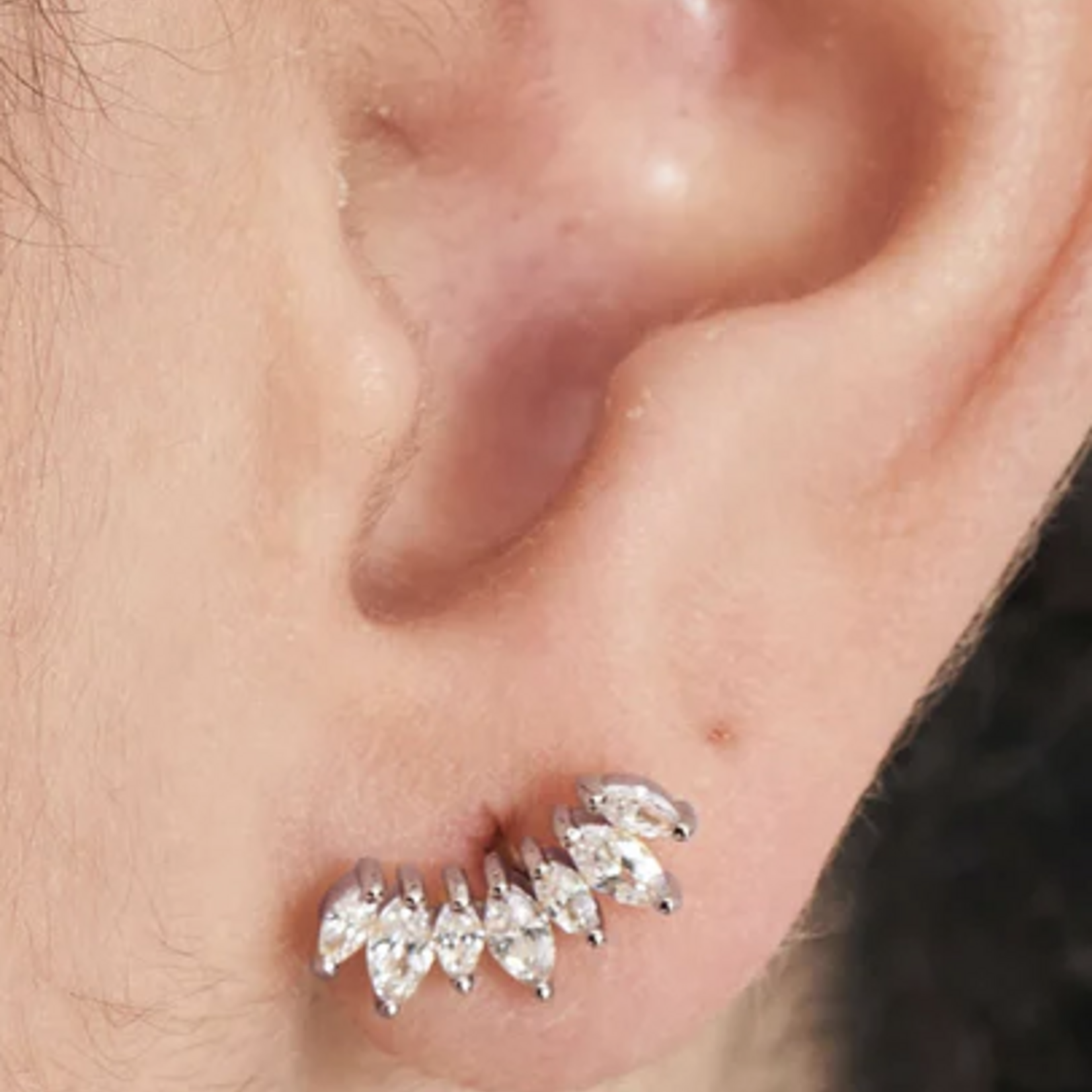 Ania Haie Ania Haie Ear Edit Sparkle Marquise Climber Barbell Single Earring, silver