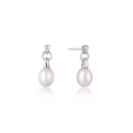 Ania Haie Pearl Power Drop Stud Earrings, silver