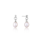 Ania Haie Pearl Power Drop Stud Earrings, silver