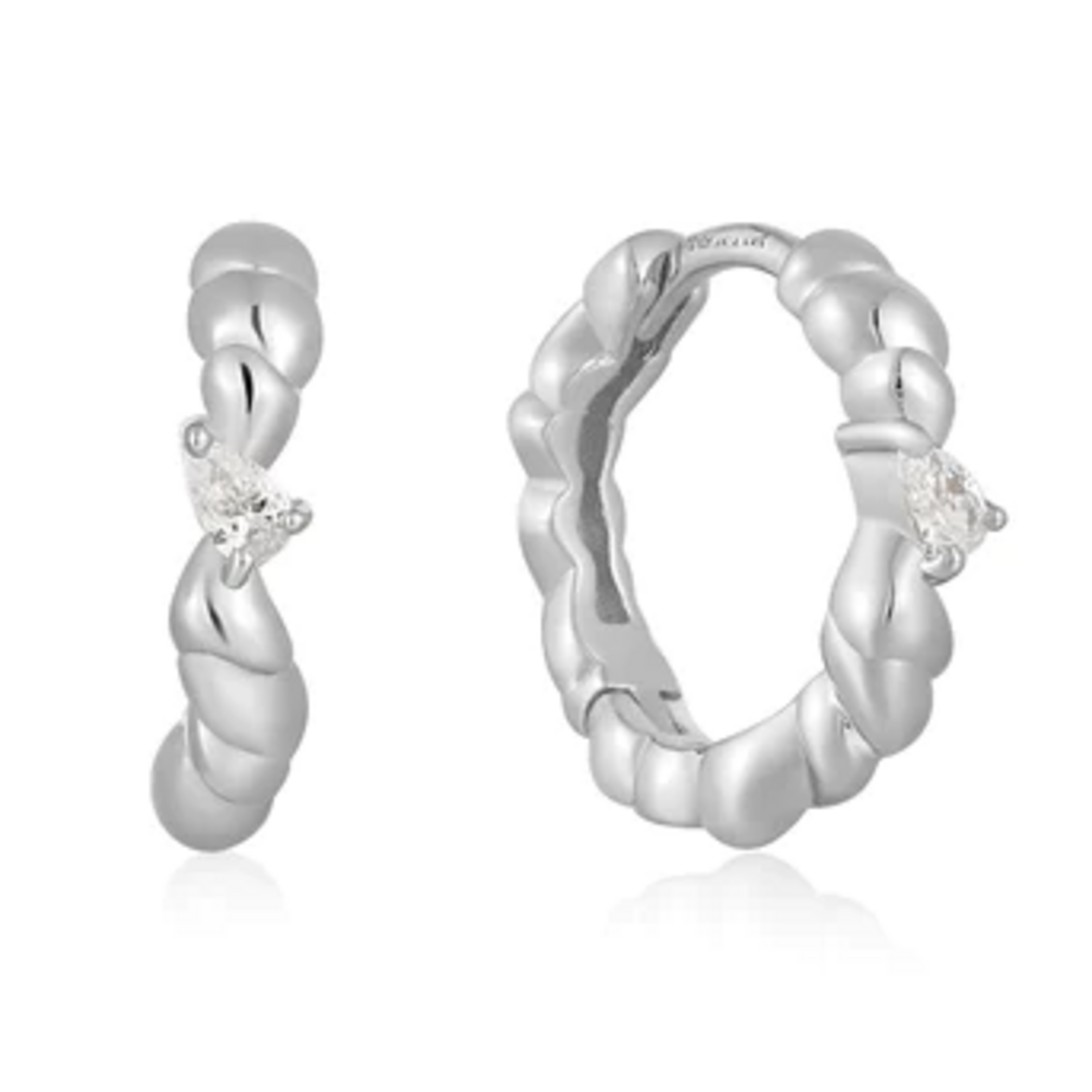 Ania Haie Taking Shape Twisted Wave Huggie Hoops, silver