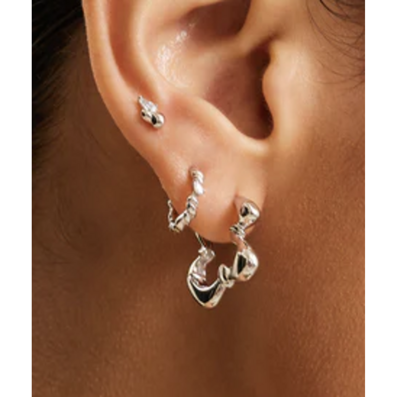 Ania Haie Taking Shape Twisted Wave Huggie Hoops, silver