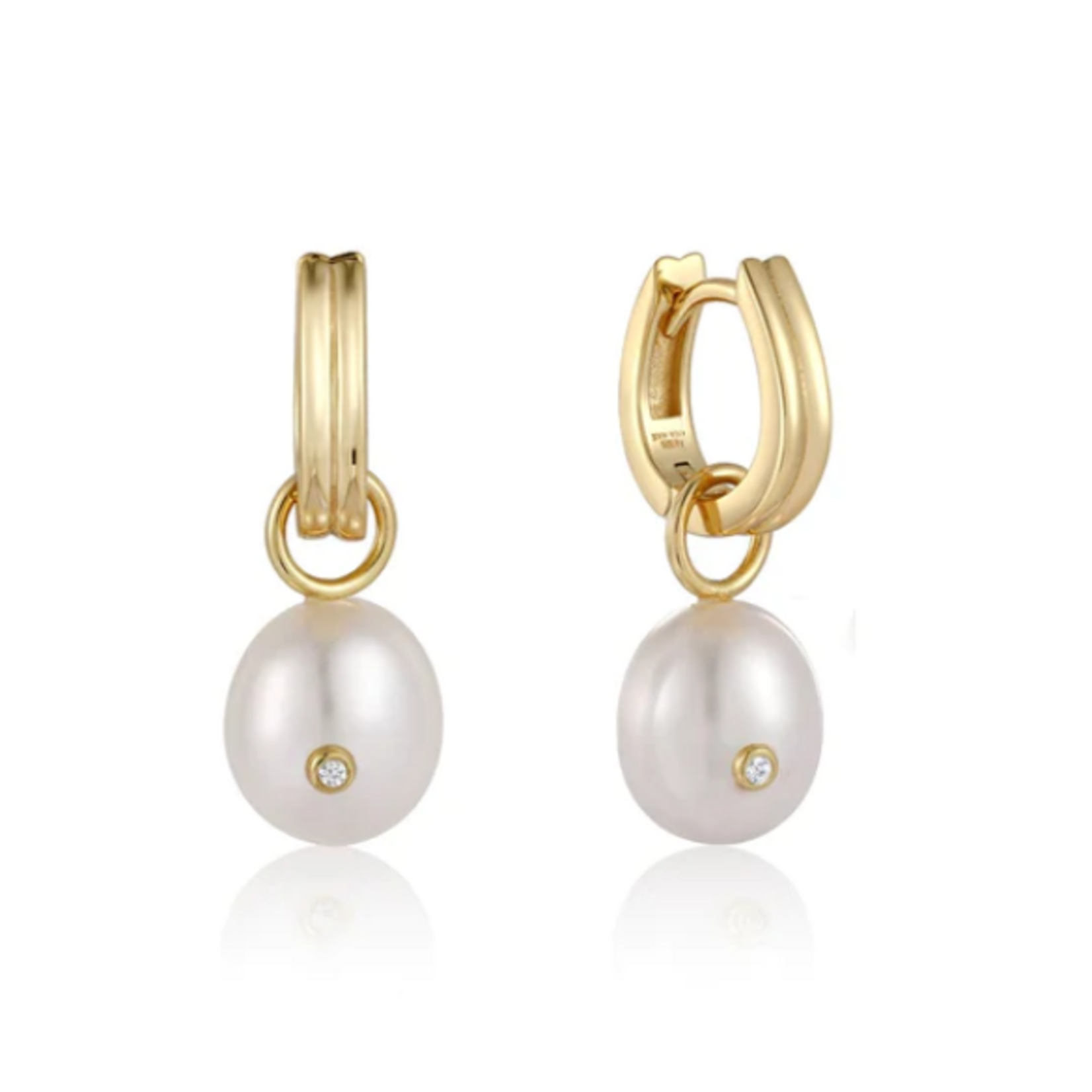 Ania Haie Ania Haie Pearl Power Drop Sparkle Huggie Hoops, gold