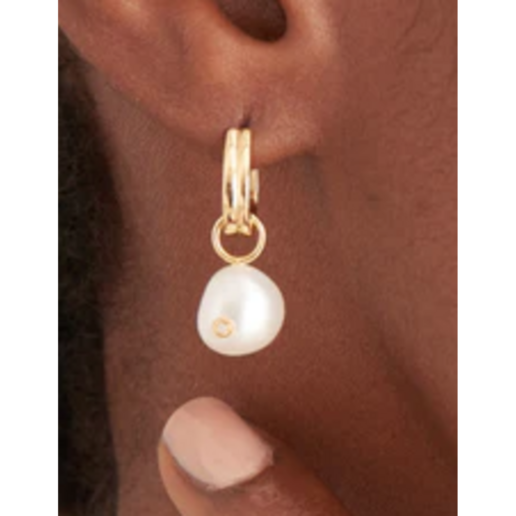 Ania Haie Ania Haie Pearl Power Drop Sparkle Huggie Hoops, gold