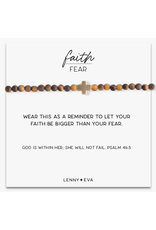 Lenny & Eva L&E Faith Over Fear Stretch Bracelet, Brown Tiger Eye