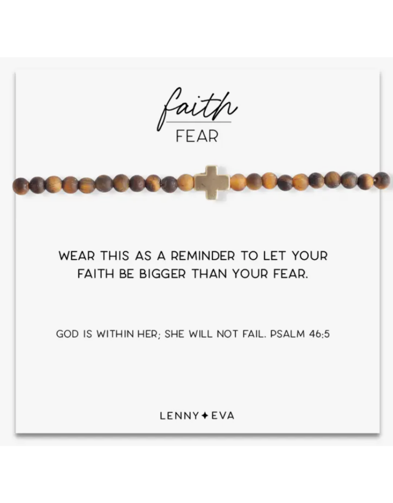 Lenny & Eva L&E Faith Over Fear Stretch Bracelet, Brown Tiger Eye