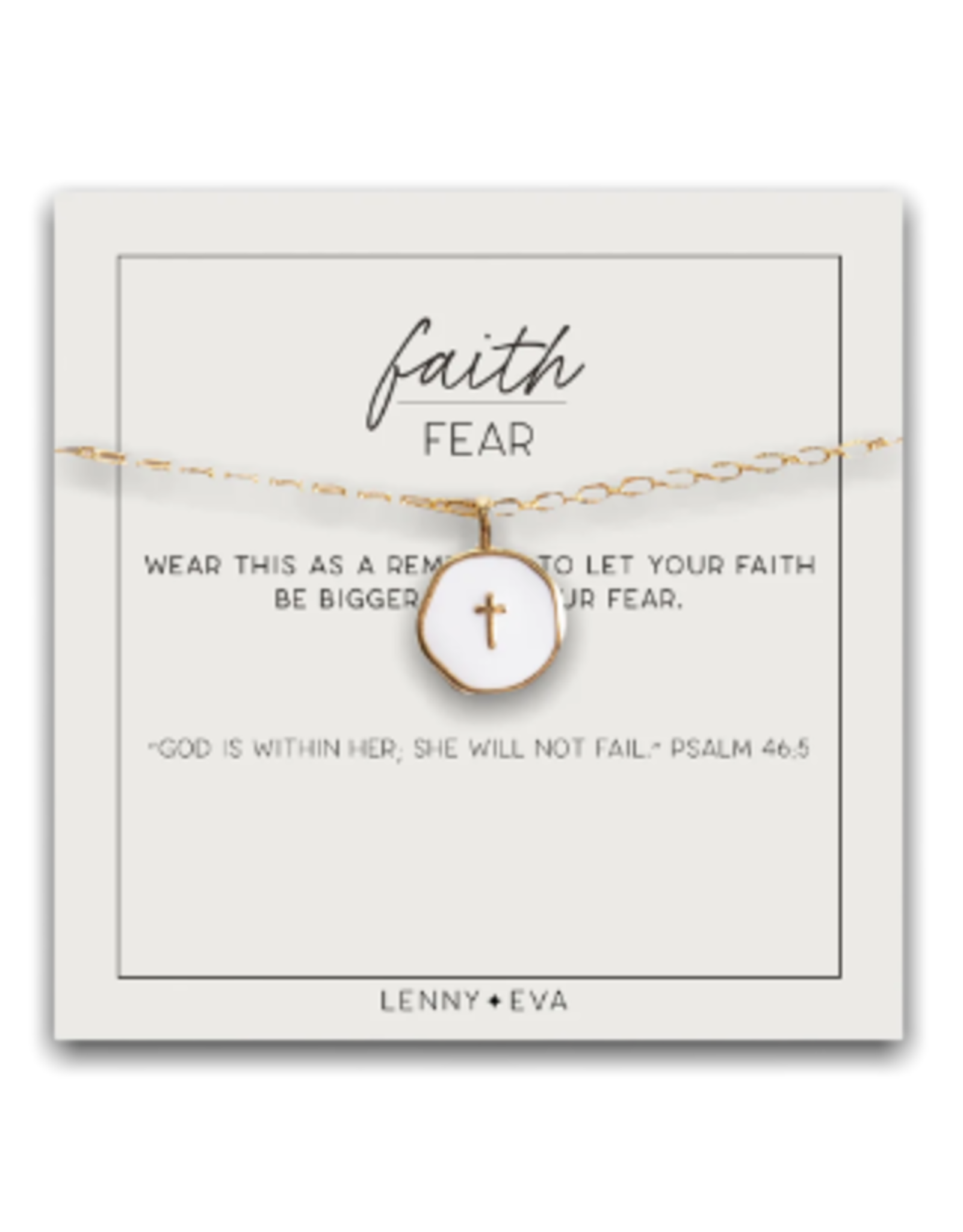 Lenny & Eva L&E Faith Over Fear Necklace, White Cross