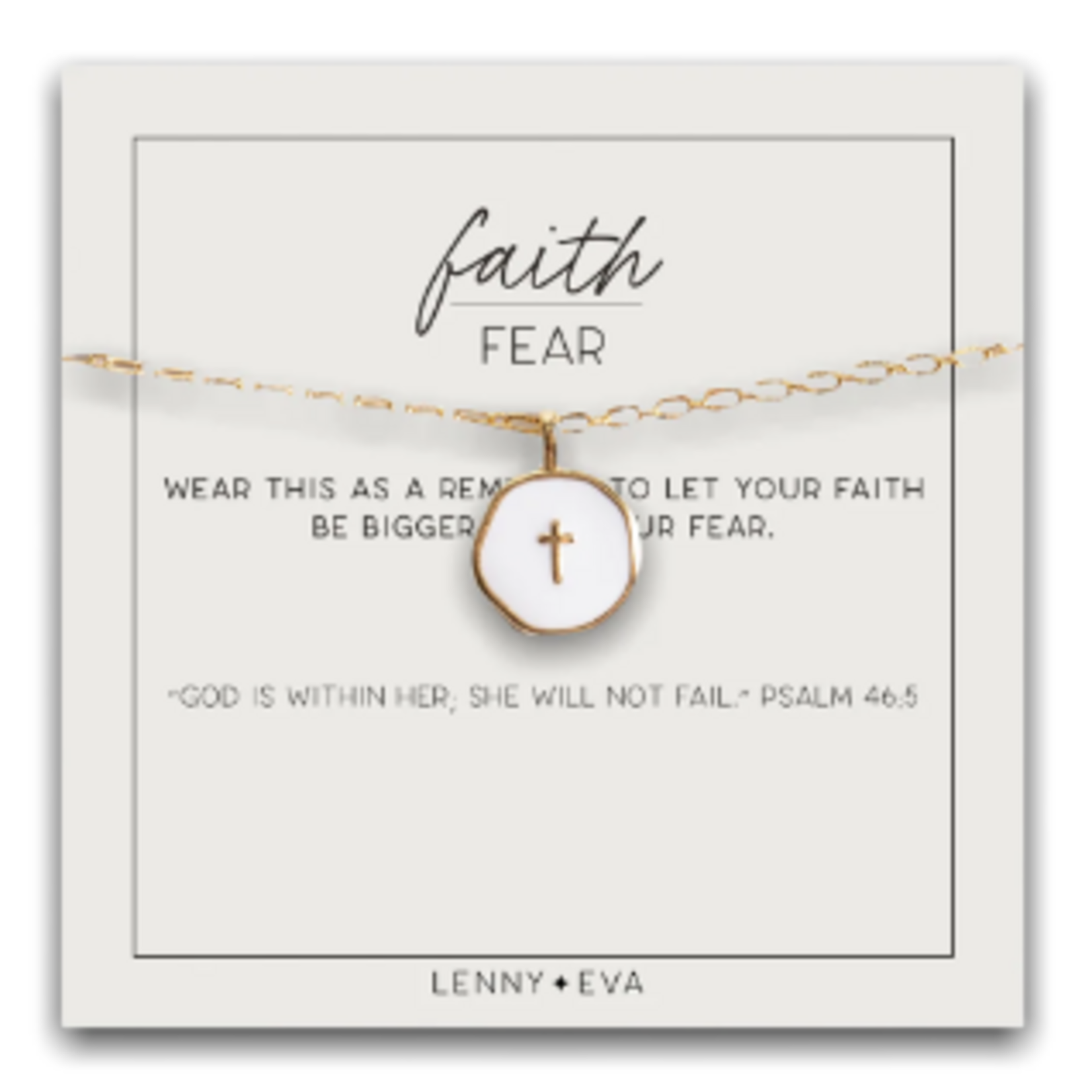 Lenny & Eva L&E Faith Over Fear Necklace, White Cross