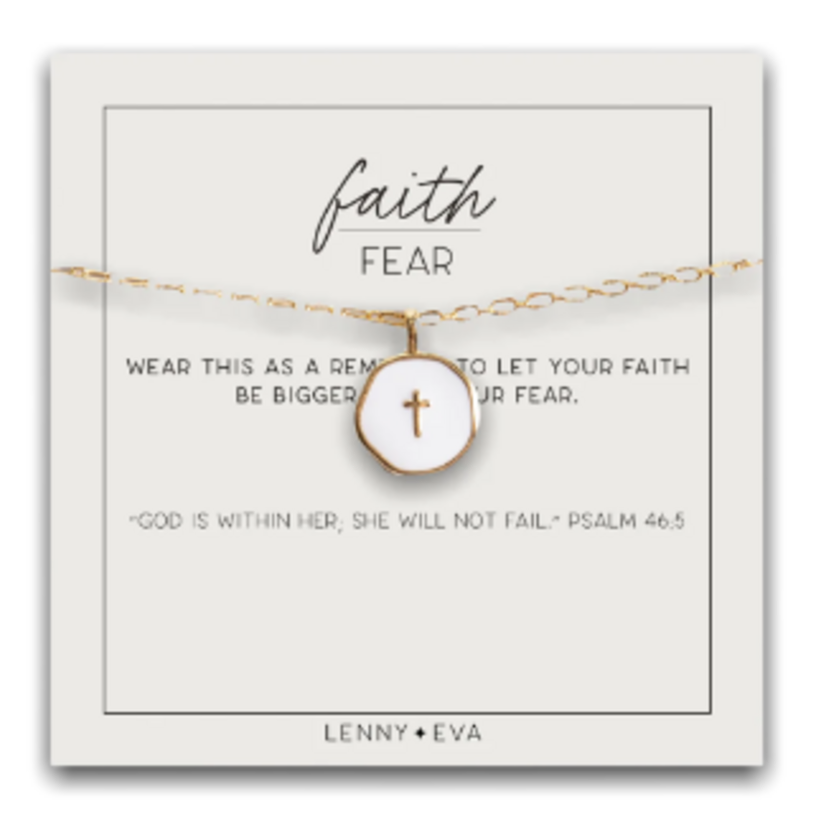 Lenny & Eva L&E Faith Over Fear Necklace, White Cross