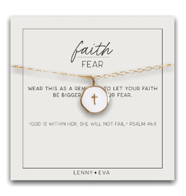 Lenny & Eva L&E Faith Over Fear Necklace, White Cross