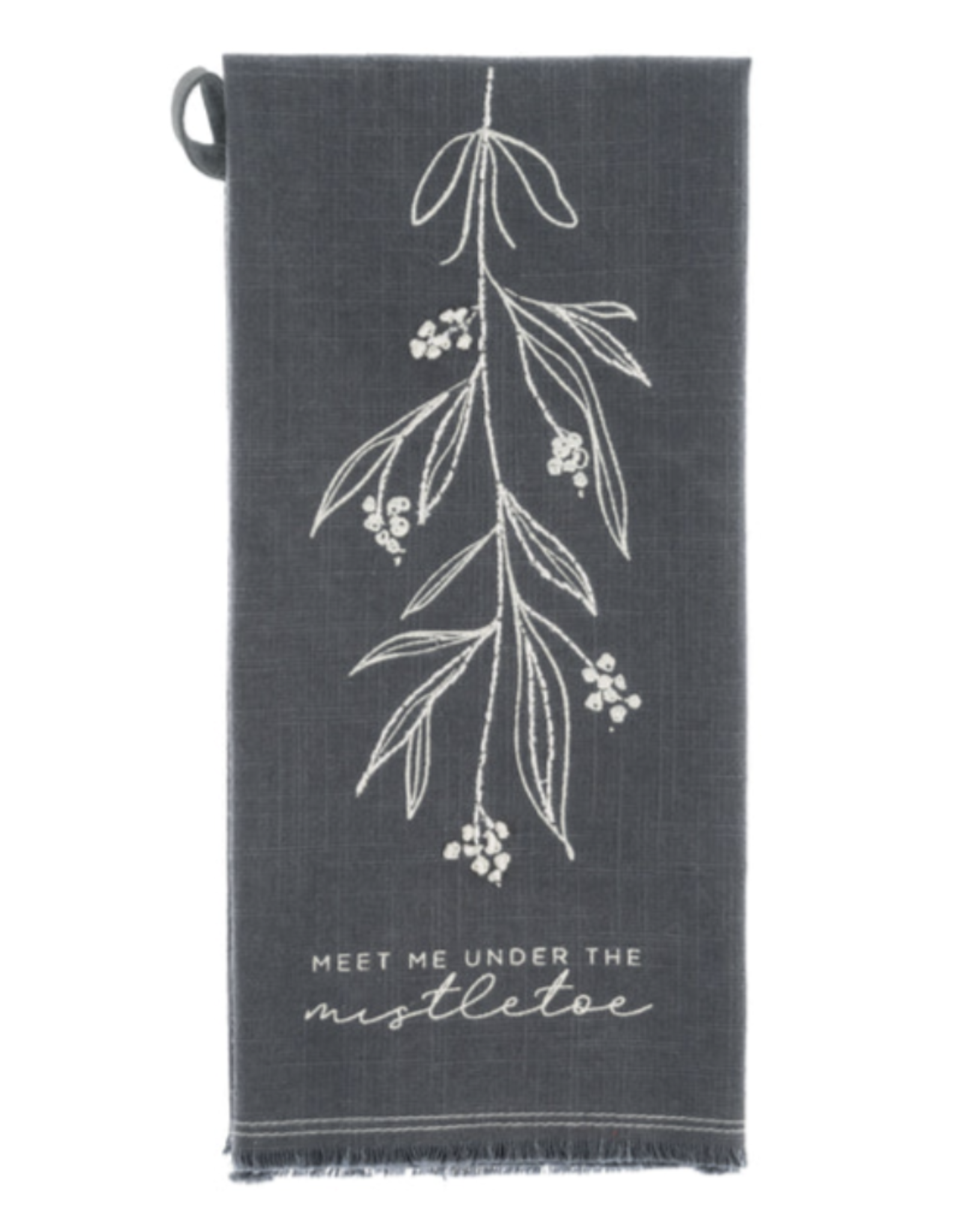 Karma Embroidered Cotton Tea Towel, Mistletoe