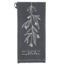 Karma Embroidered Cotton Tea Towel, Mistletoe