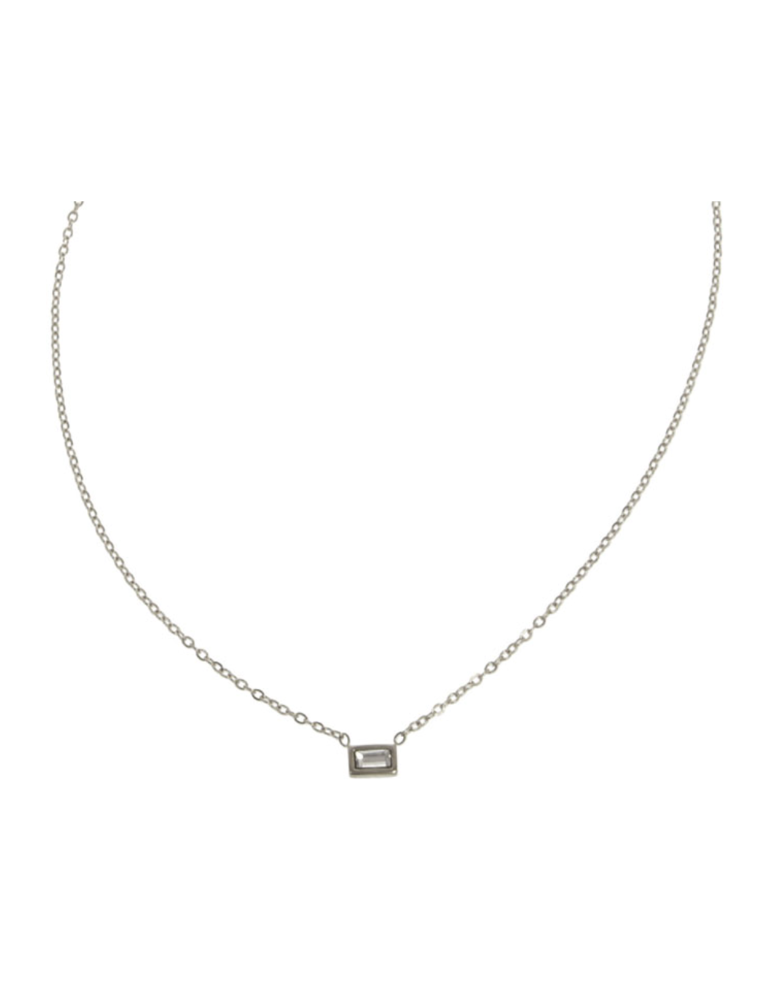 JS 16" Crystal Rectangle Necklace, silver