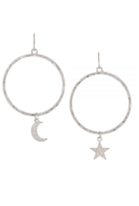 Rain: Silver Moon/Star Charm Circle Earrings