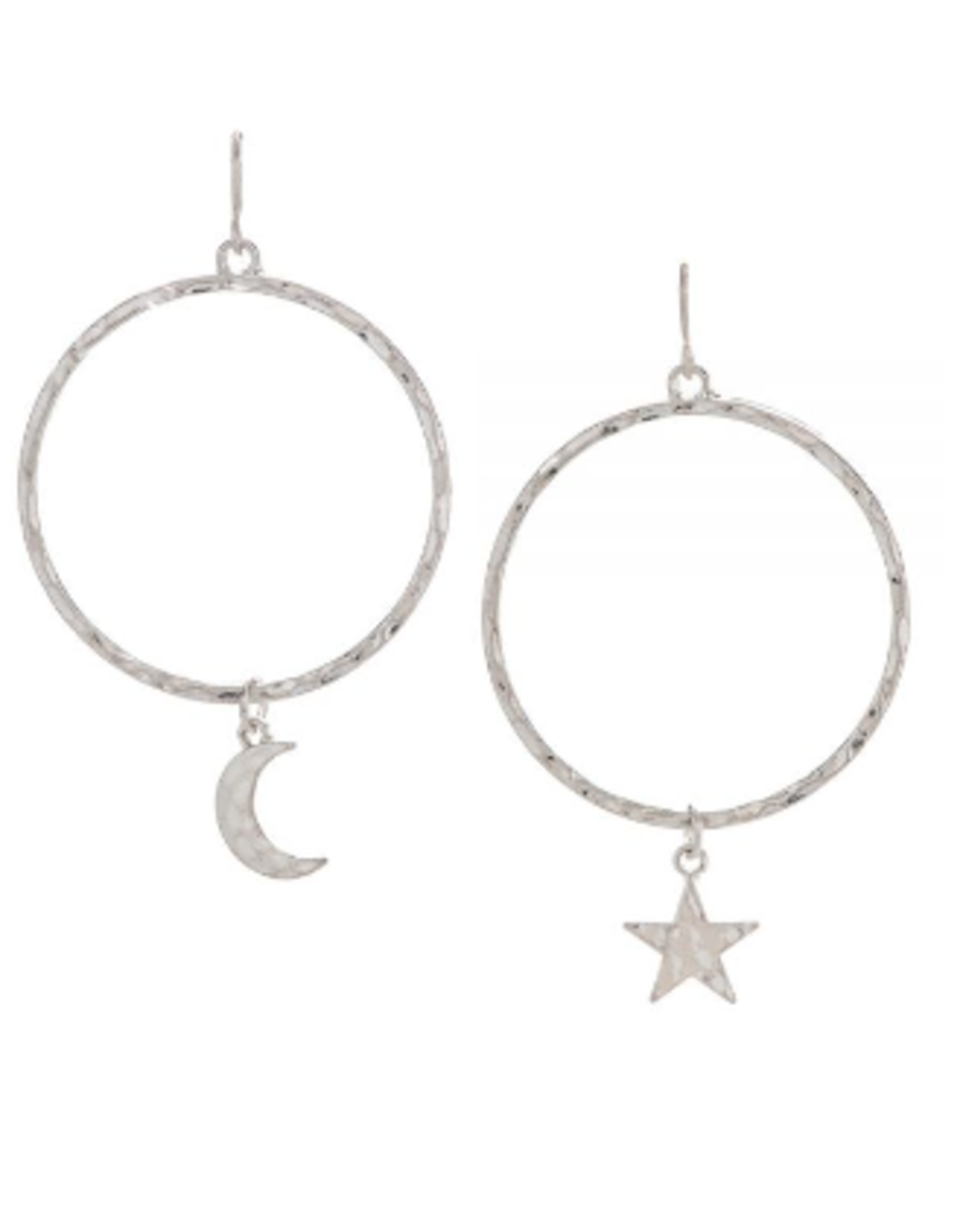 Rain: Silver Moon/Star Charm Circle Earrings