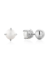 Ania Haie Ania Haie Modern Muse Pearl Barbell Earrings, silver