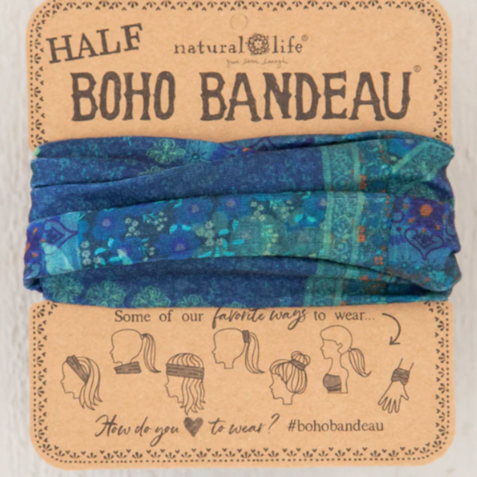 Natural Life Boho Half Bandeau, Indigo Patchwork
