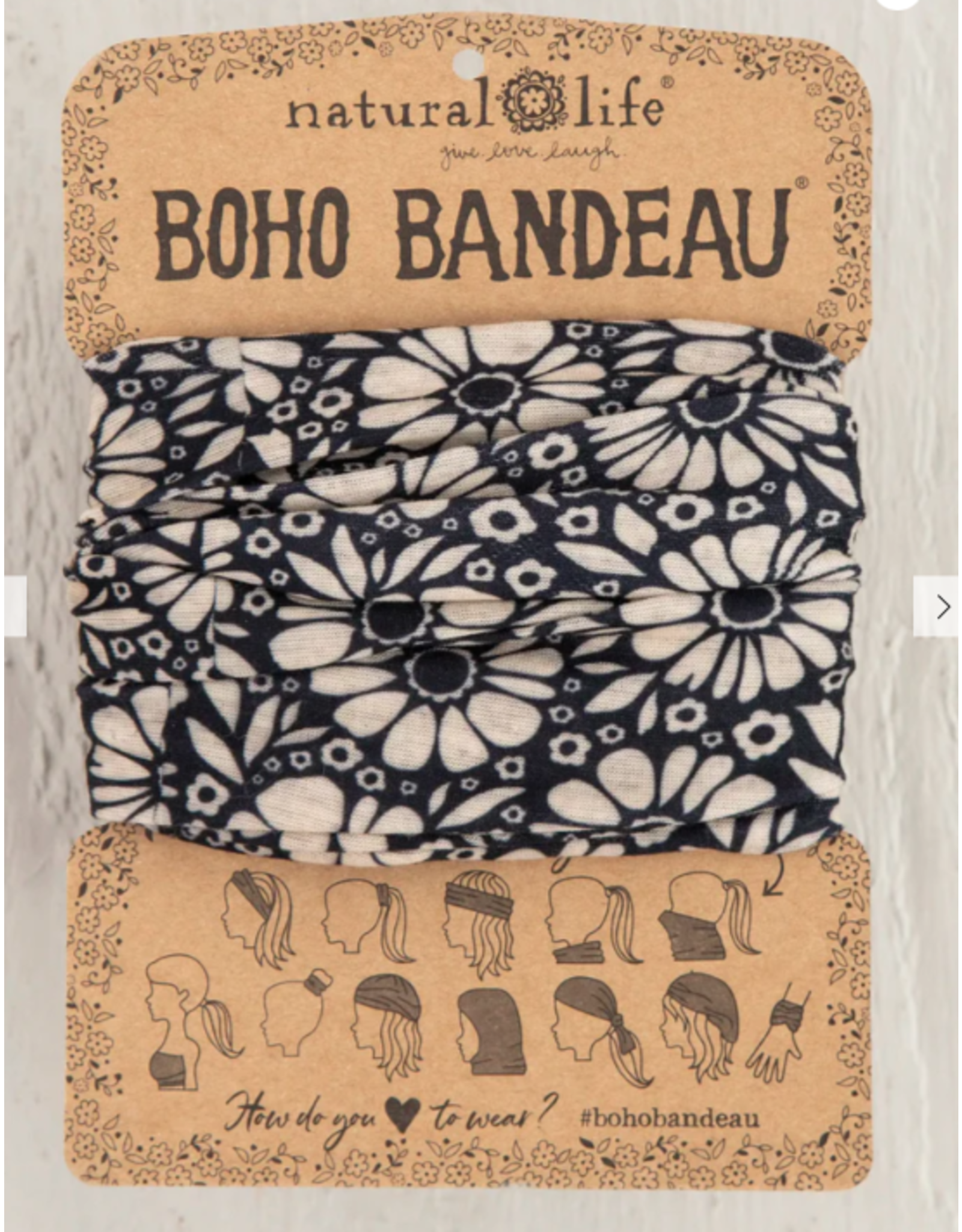 Natural LIfe Boho Bandeau Black White Daisies