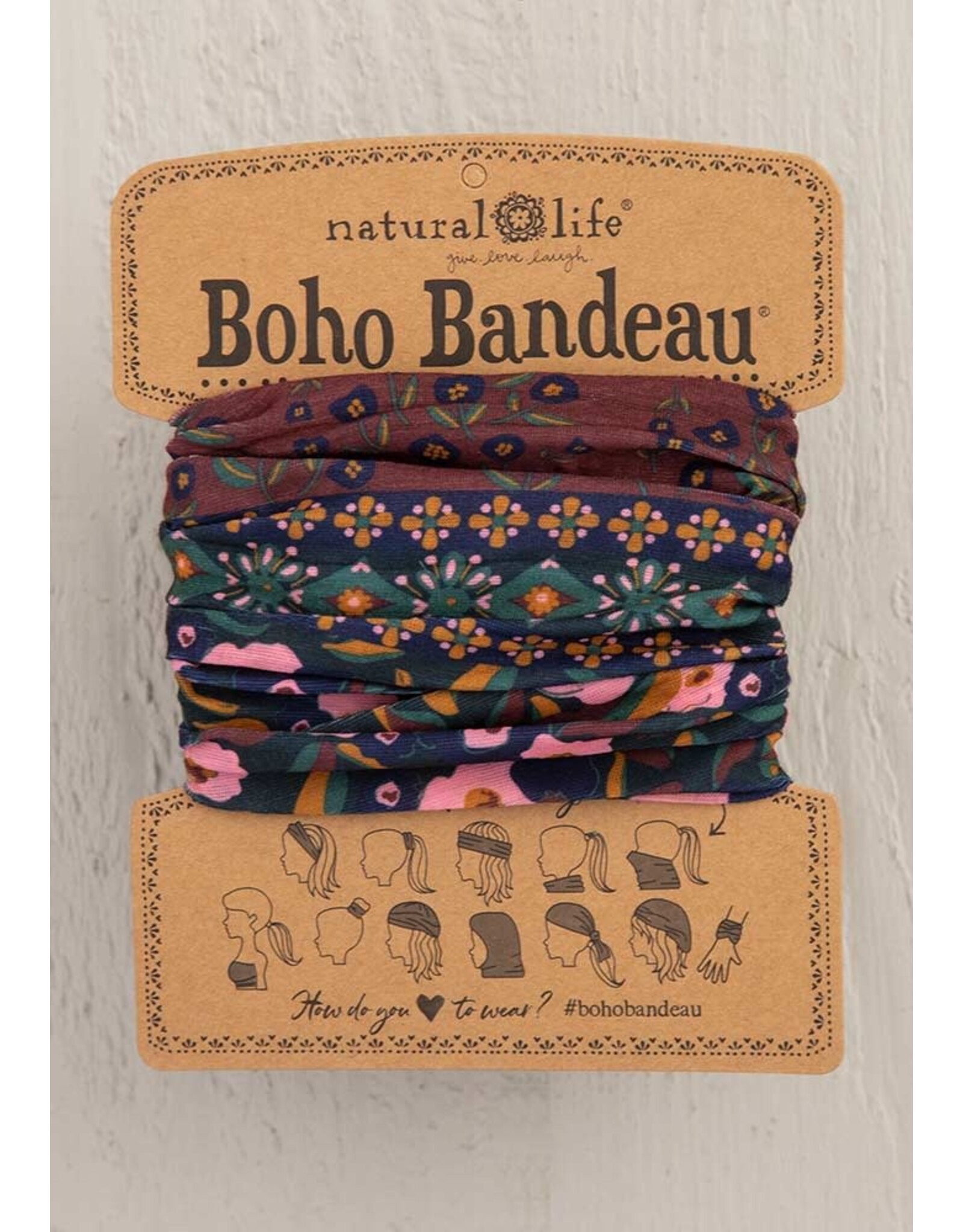 Natural LIfe Boho Bandeau, Wine Floral Border