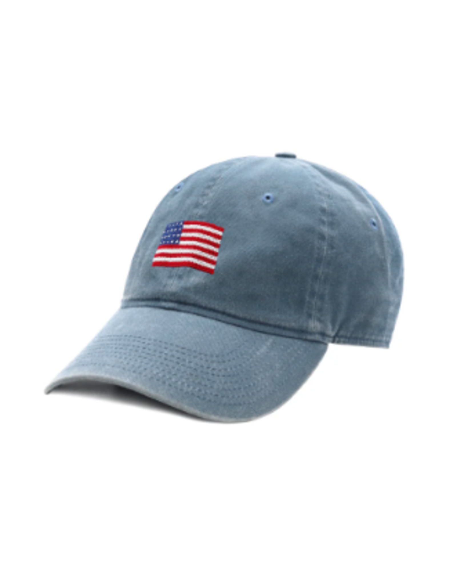 Smathers & Branson S&B Needlepoint Ball Hat, American Flag on Steel Blue