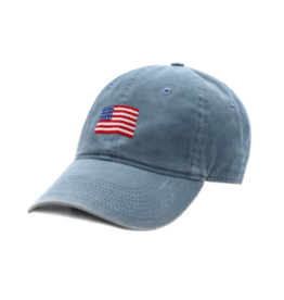 Smathers & Branson S&B Needlepoint Ball Hat, American Flag on Steel Blue