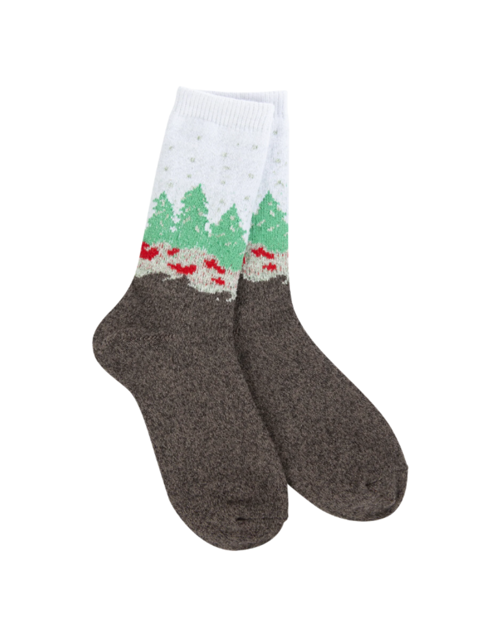 World's Softest Socks Holiday Mini Crew Socks, wonderland forest white