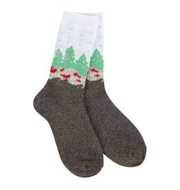 World's Softest Socks Holiday Mini Crew Socks, wonderland forest white