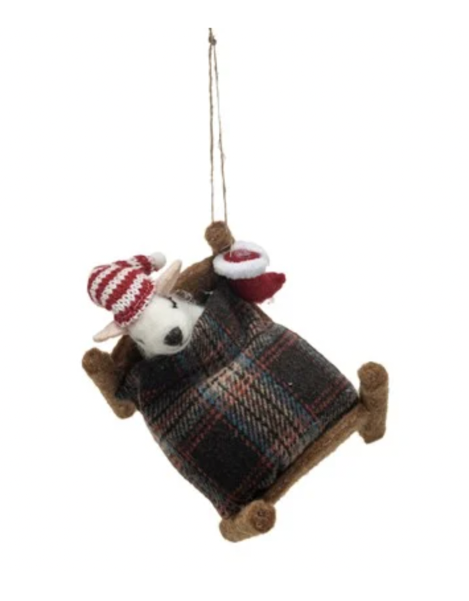 Creative Co-Op Wool Felt Mouse in Bed 2/ Hat Ornament