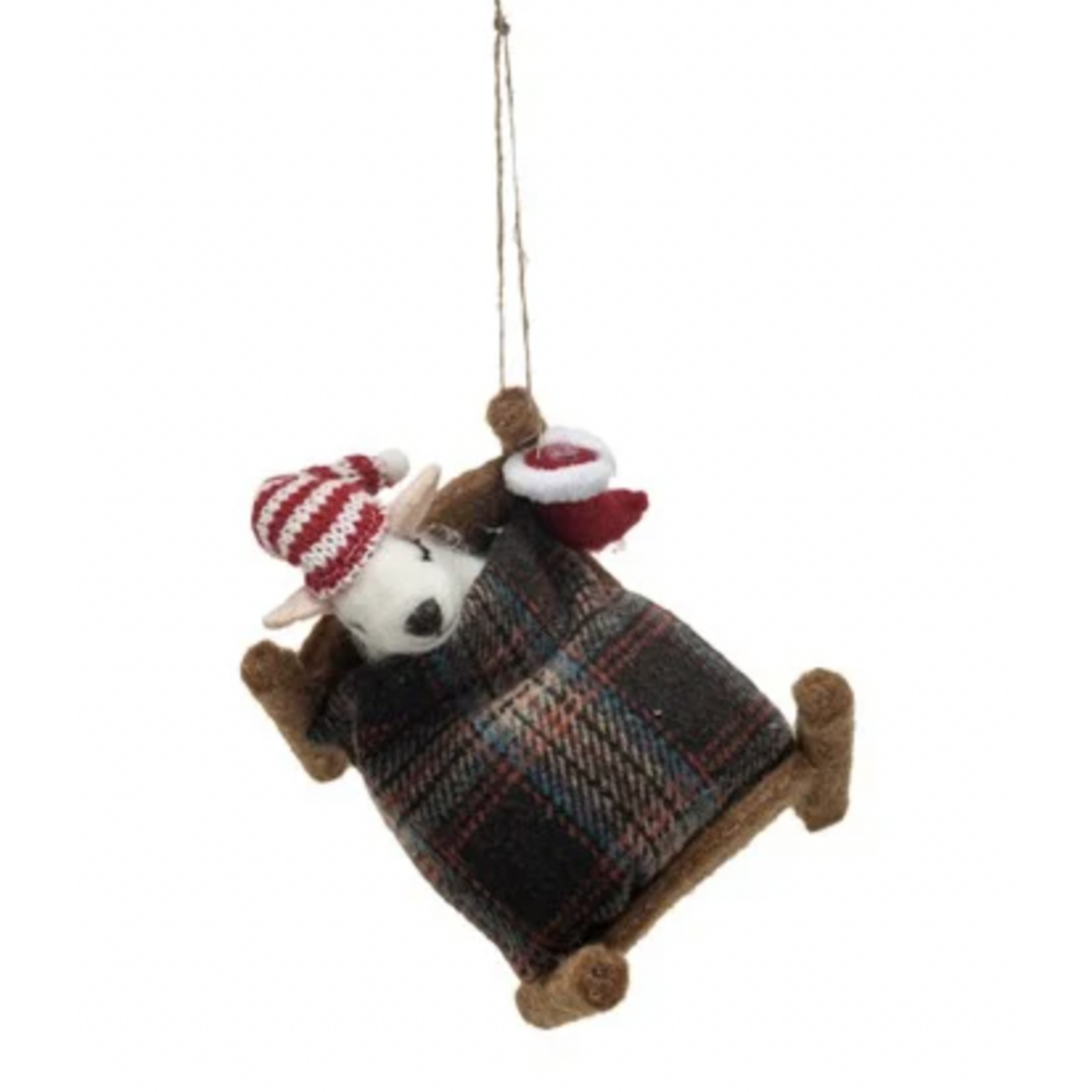 Creative Co-Op Wool Felt Mouse in Bed 2/ Hat Ornament