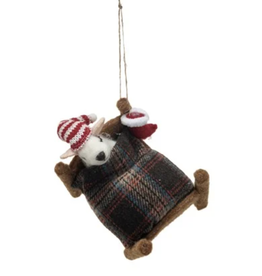Creative Co-Op Wool Felt Mouse in Bed 2/ Hat Ornament
