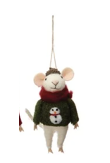 Creative Co-Op Wool Felt Mouse in Hat & Sweater
