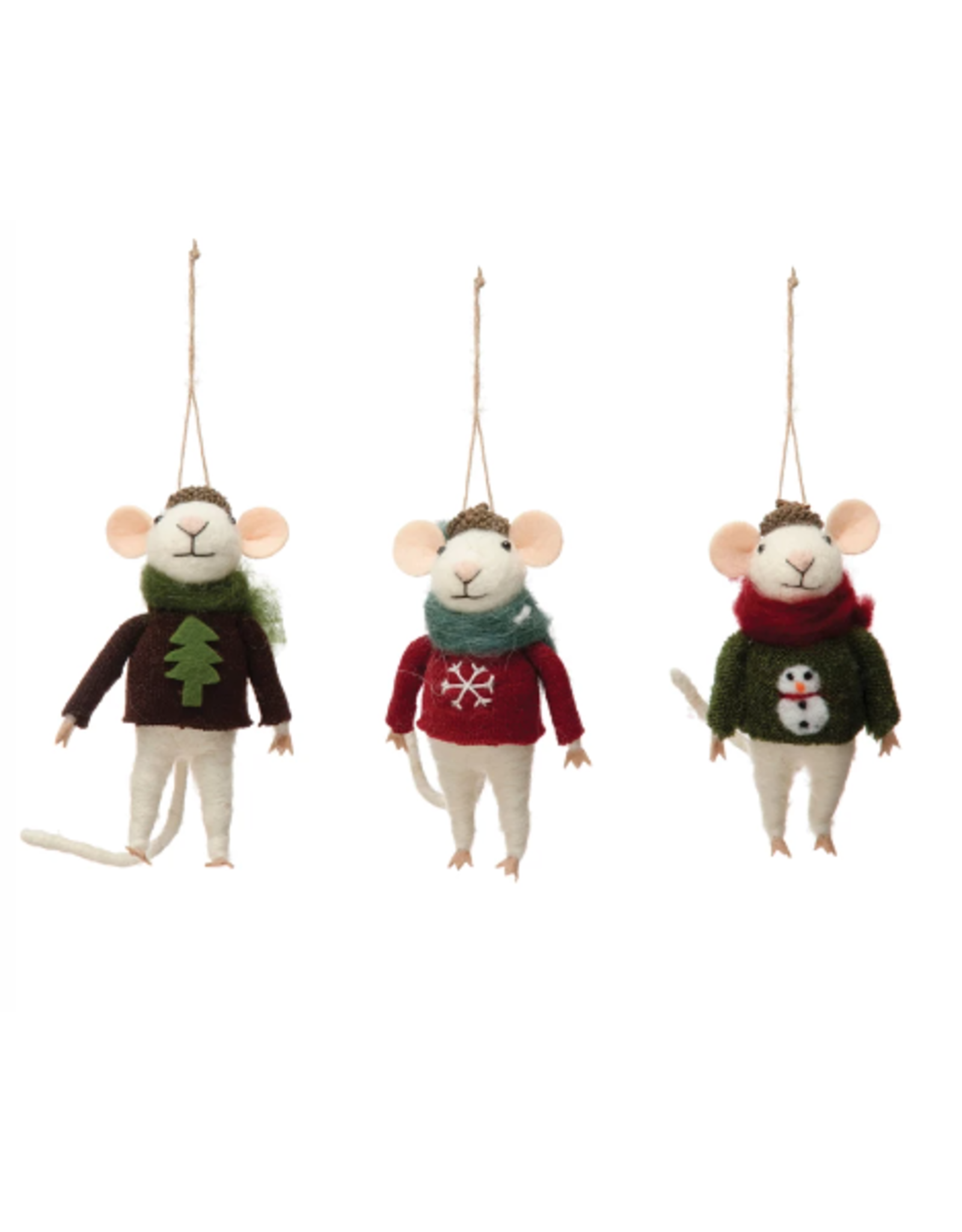 Creative Co-Op Wool Felt Mouse in Hat & Sweater