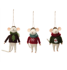 Creative Co-Op Wool Felt Mouse in Hat & Sweater