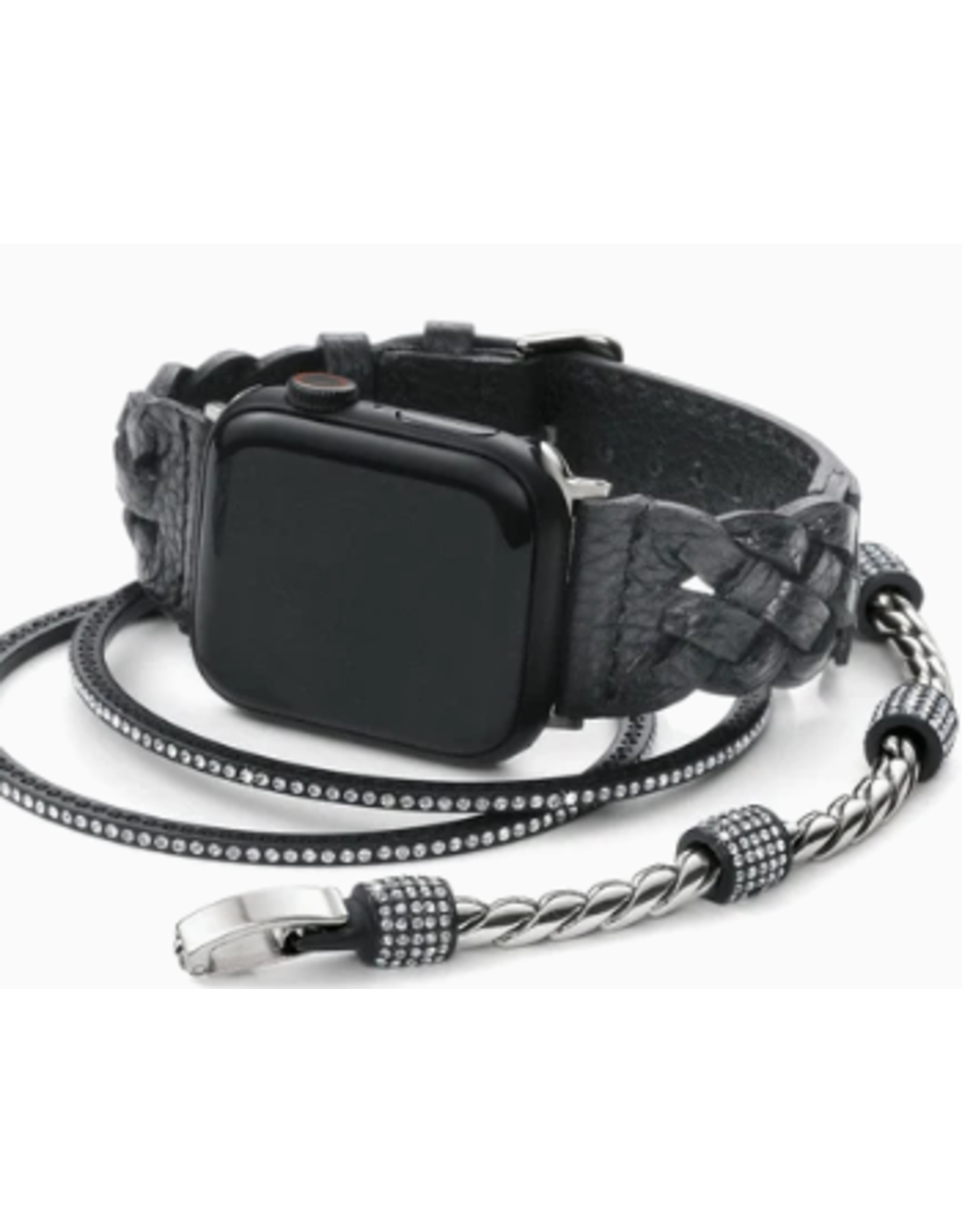 Brighton Sutton Braided Leather Watch Band, black