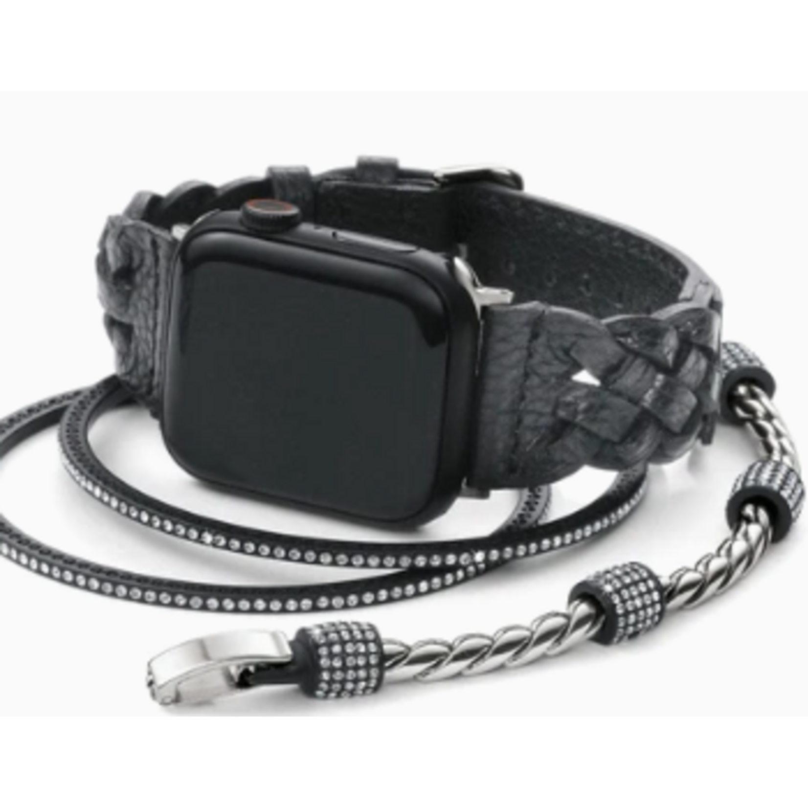 Brighton Sutton Braided Leather Watch Band, black