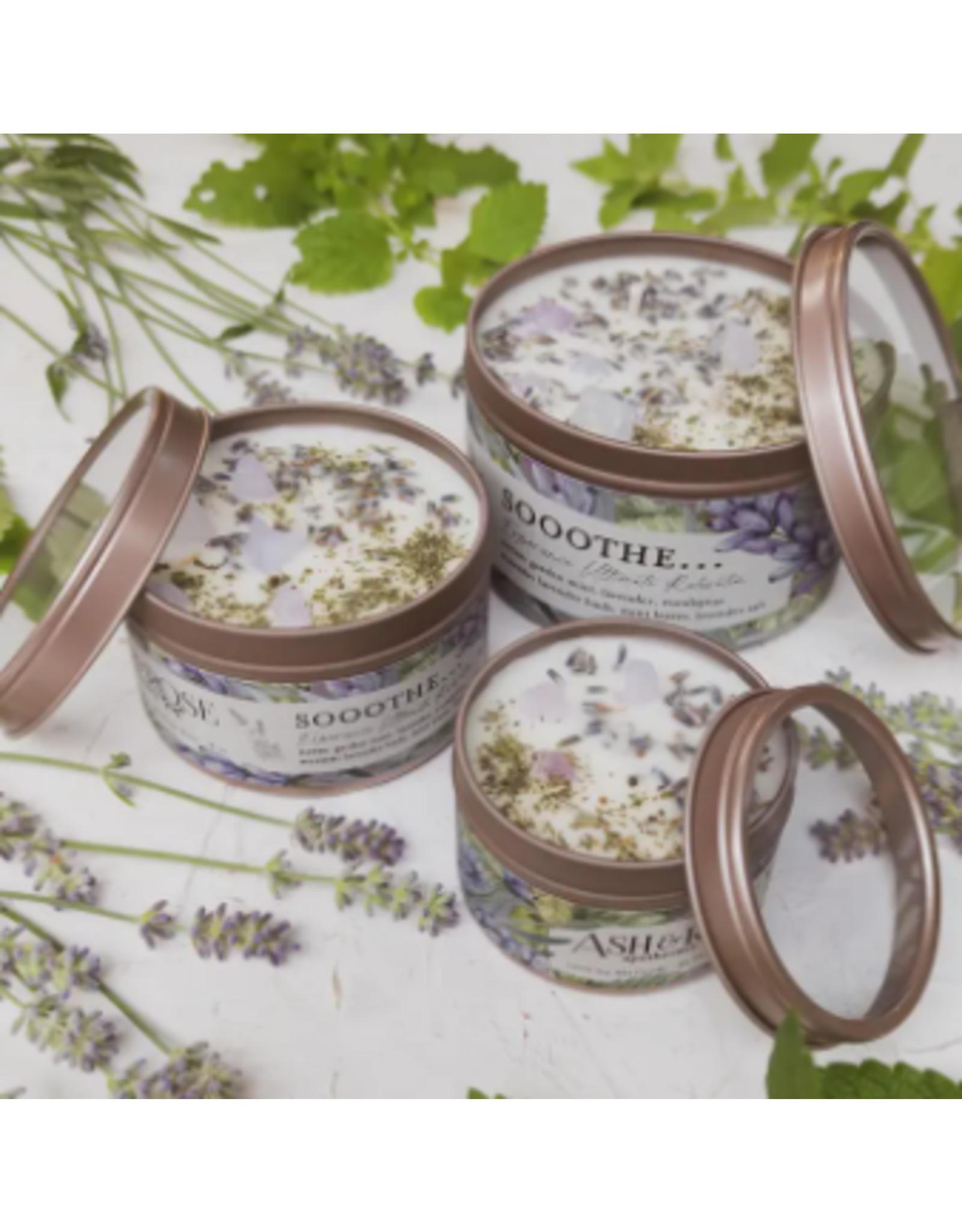 Ash & Rose Soothe Lavender Mint Botanical Tin Candle, 8 oz