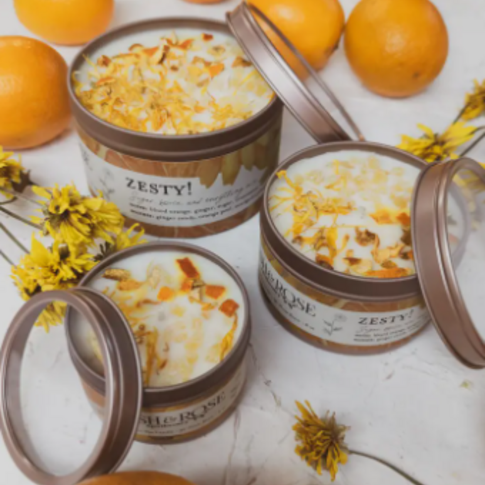 Ash & Rose Zesty Orange Ginger Marigold Song Tin Candle, 8 oz