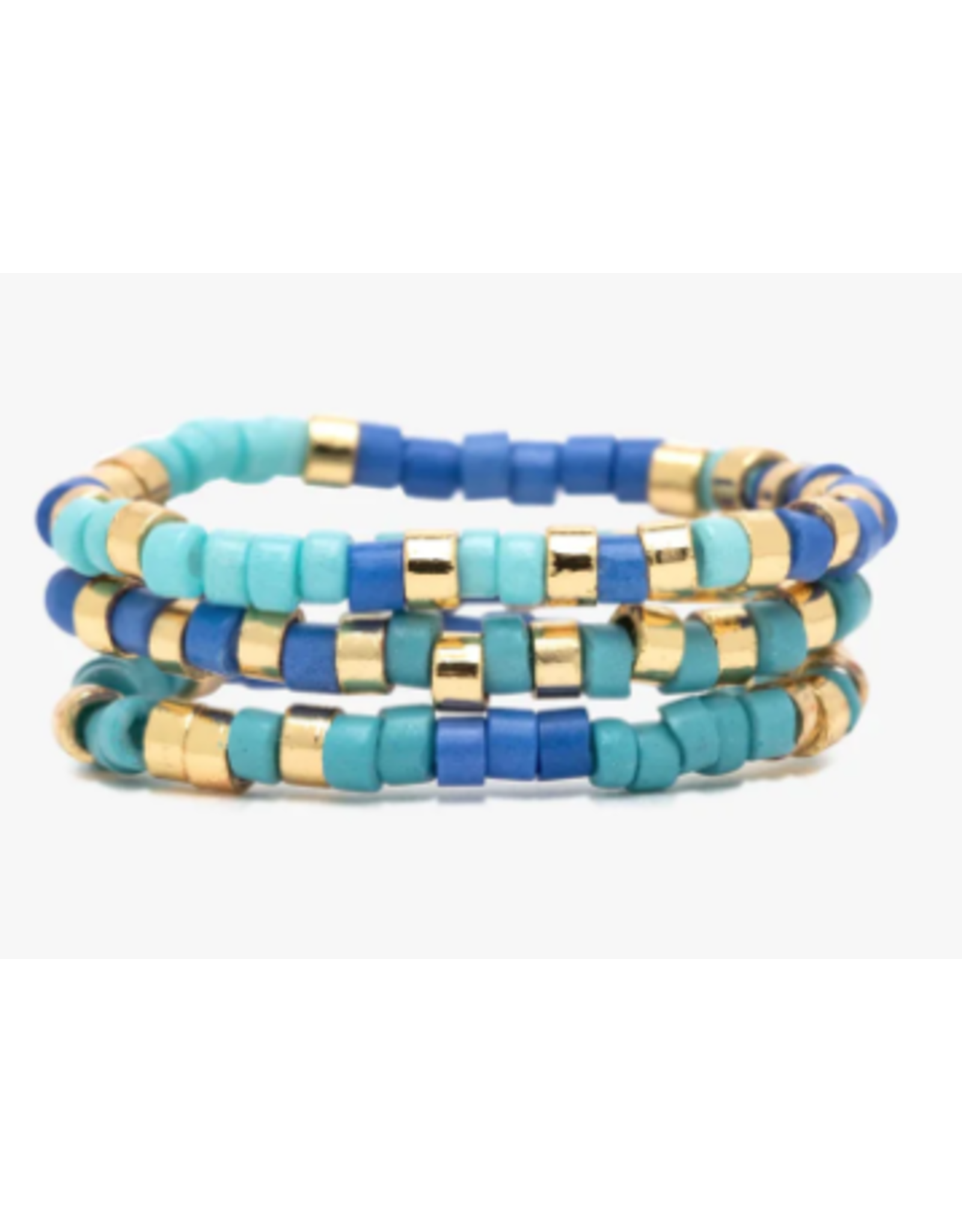 Pura Vida Mixed Seed Bead Gold Stretch Ring, set of 3
