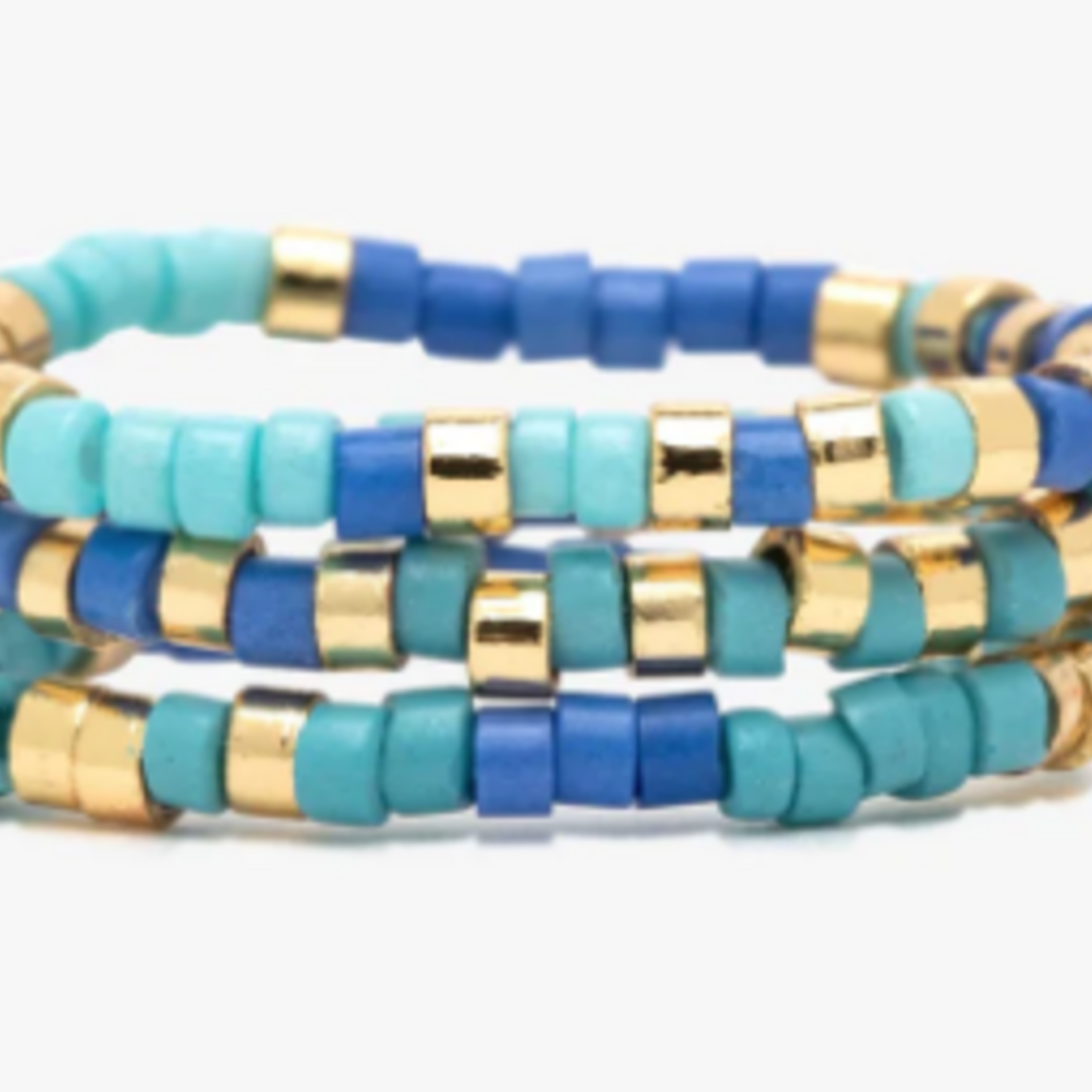 Pura Vida Mixed Seed Bead Gold Stretch Ring, set of 3