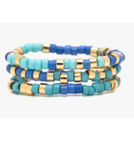 Pura Vida Mixed Seed Bead Gold Stretch Ring, set of 3