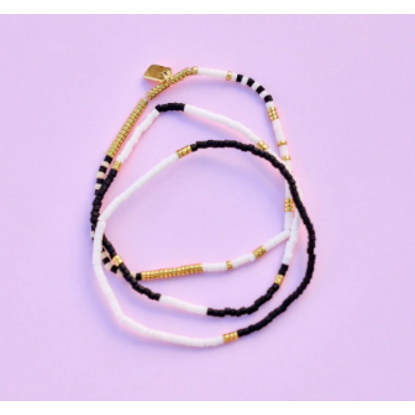 Mixed Seed Bead Stretch Bracelet (Set of 3), Monochrome