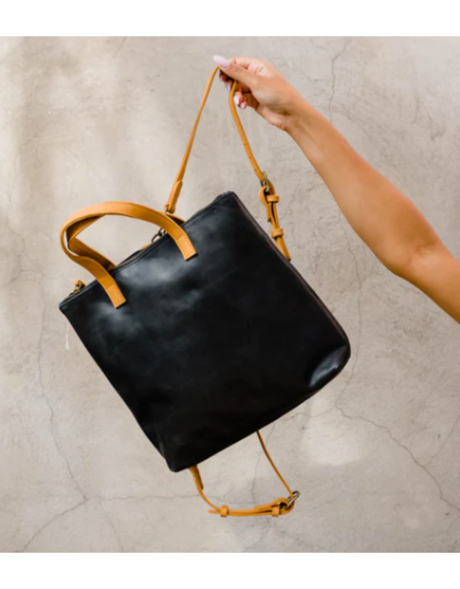 ABLE Abera Backpack, Black/Cognac