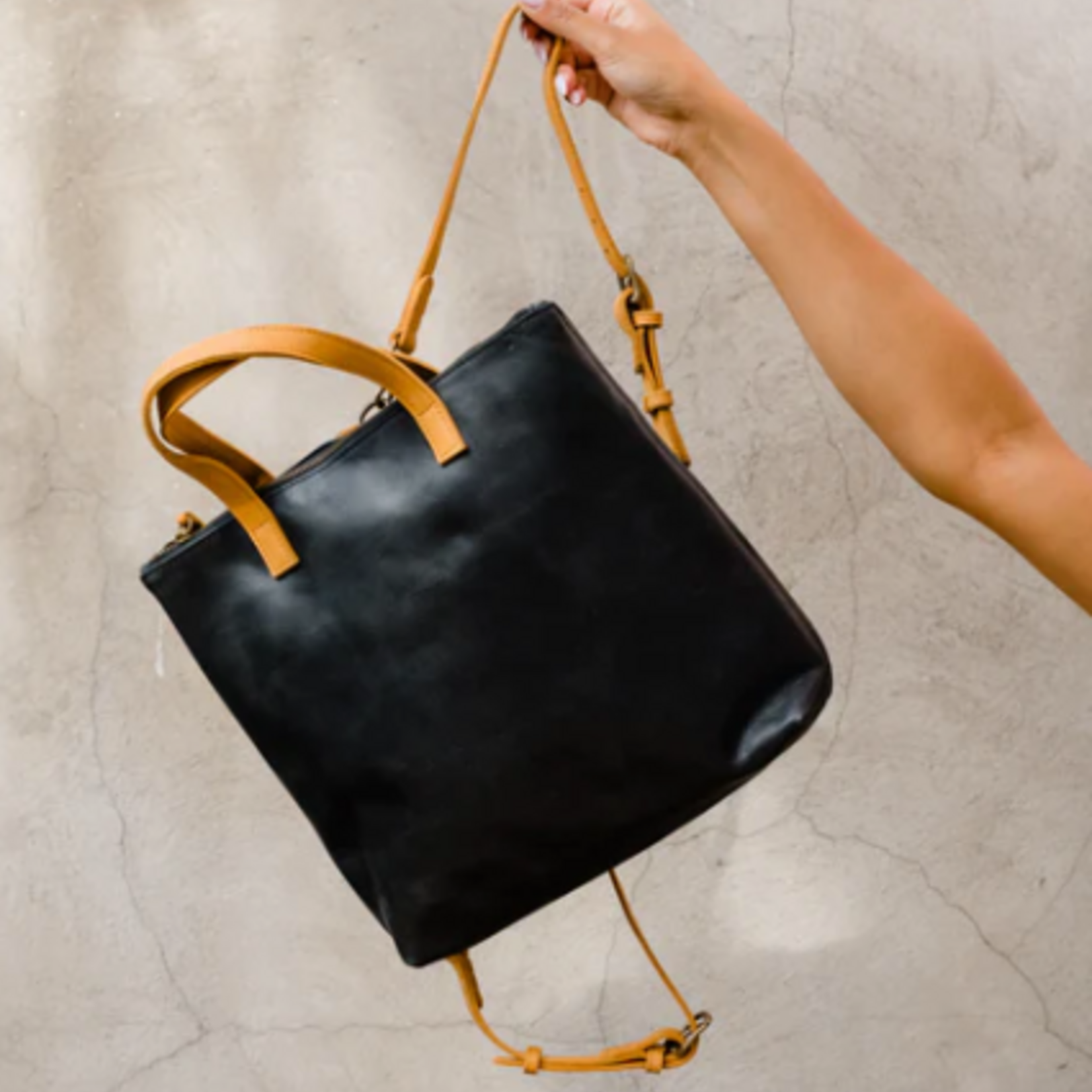 ABLE Abera Backpack, Black/Cognac