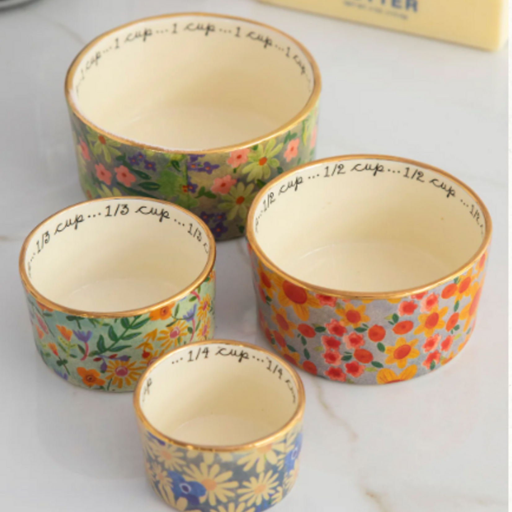 Natural Life Nesting Measuring Cups, Cream Floral