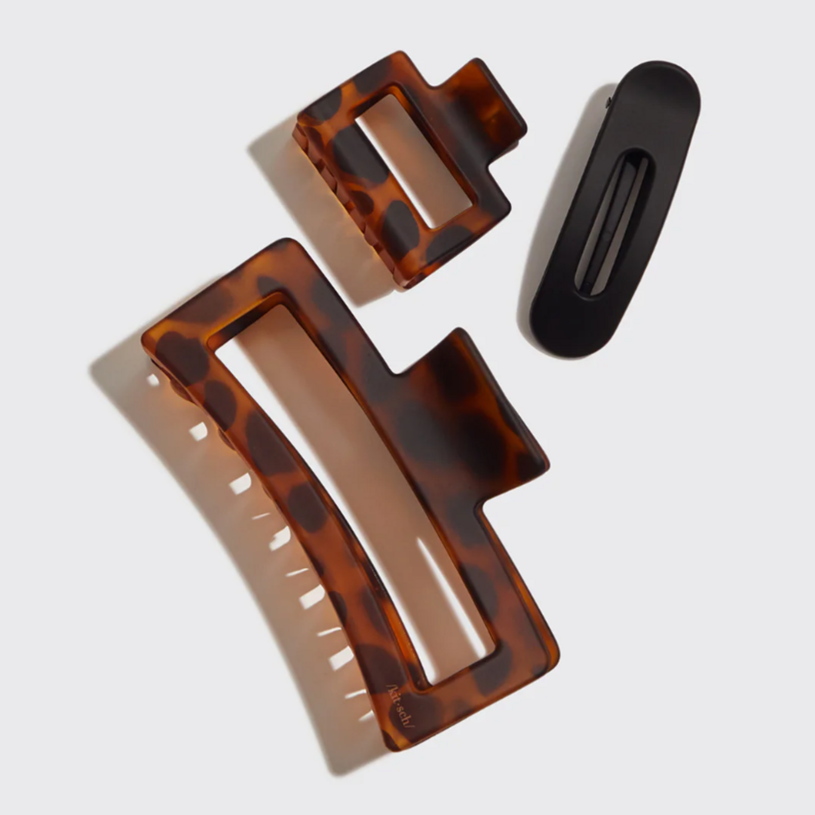 Kitsch Rectangle Open Shape Assorted Claw Clips, set of 3