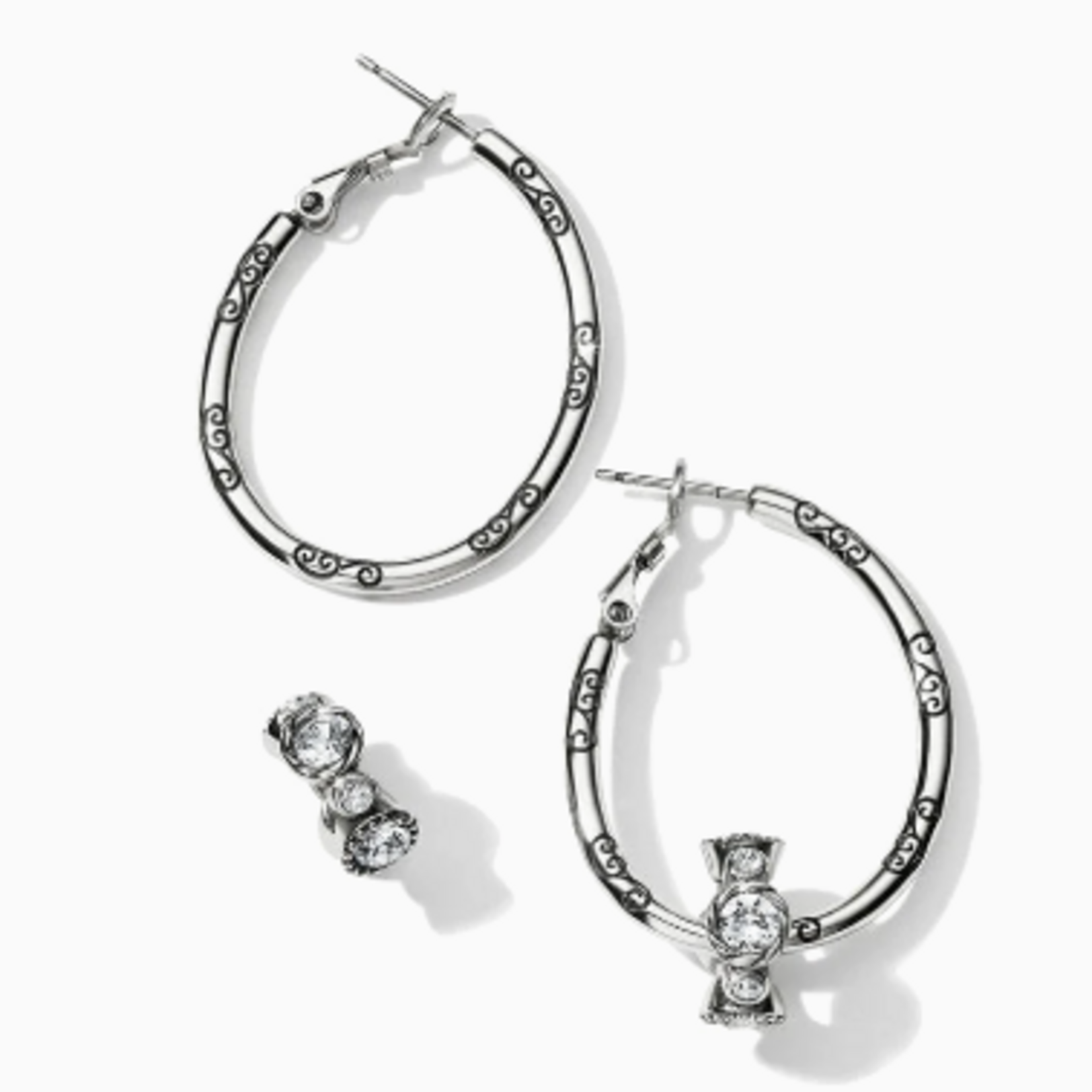 Brighton Brighton Oval Charm Hoop Earrings, silver