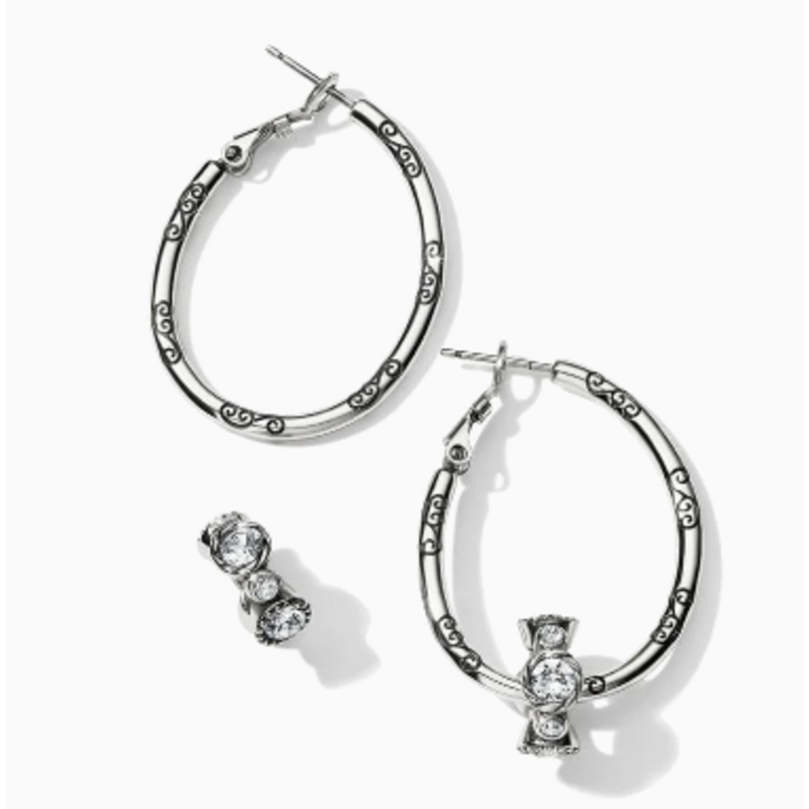 Brighton Brighton Oval Charm Hoop Earrings, silver