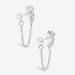 A Littles & Co. Style Stories Pearl Chain Earrings, silver