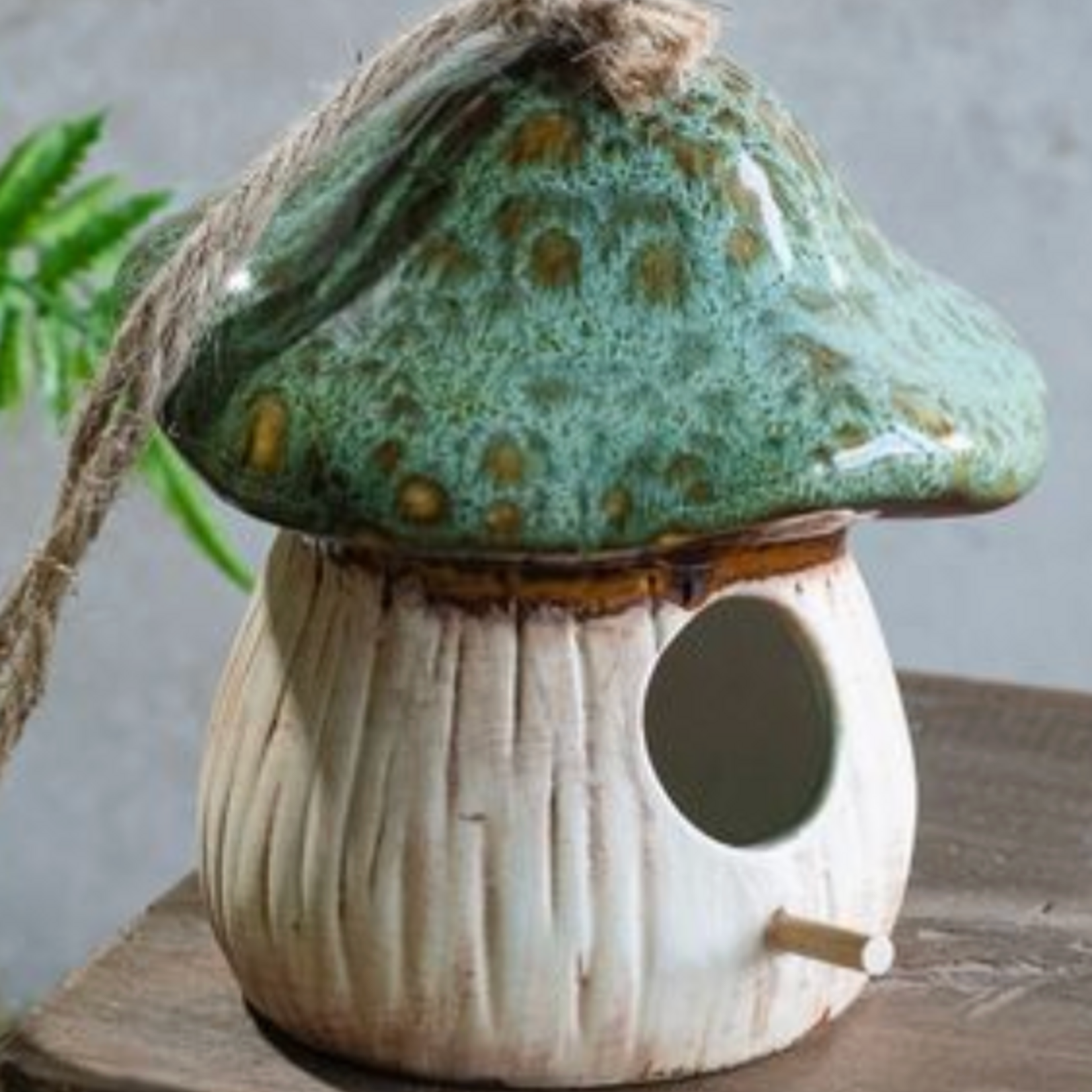 Pd Home & Garden LLC Ceramic Mushroom Birdhouse, green