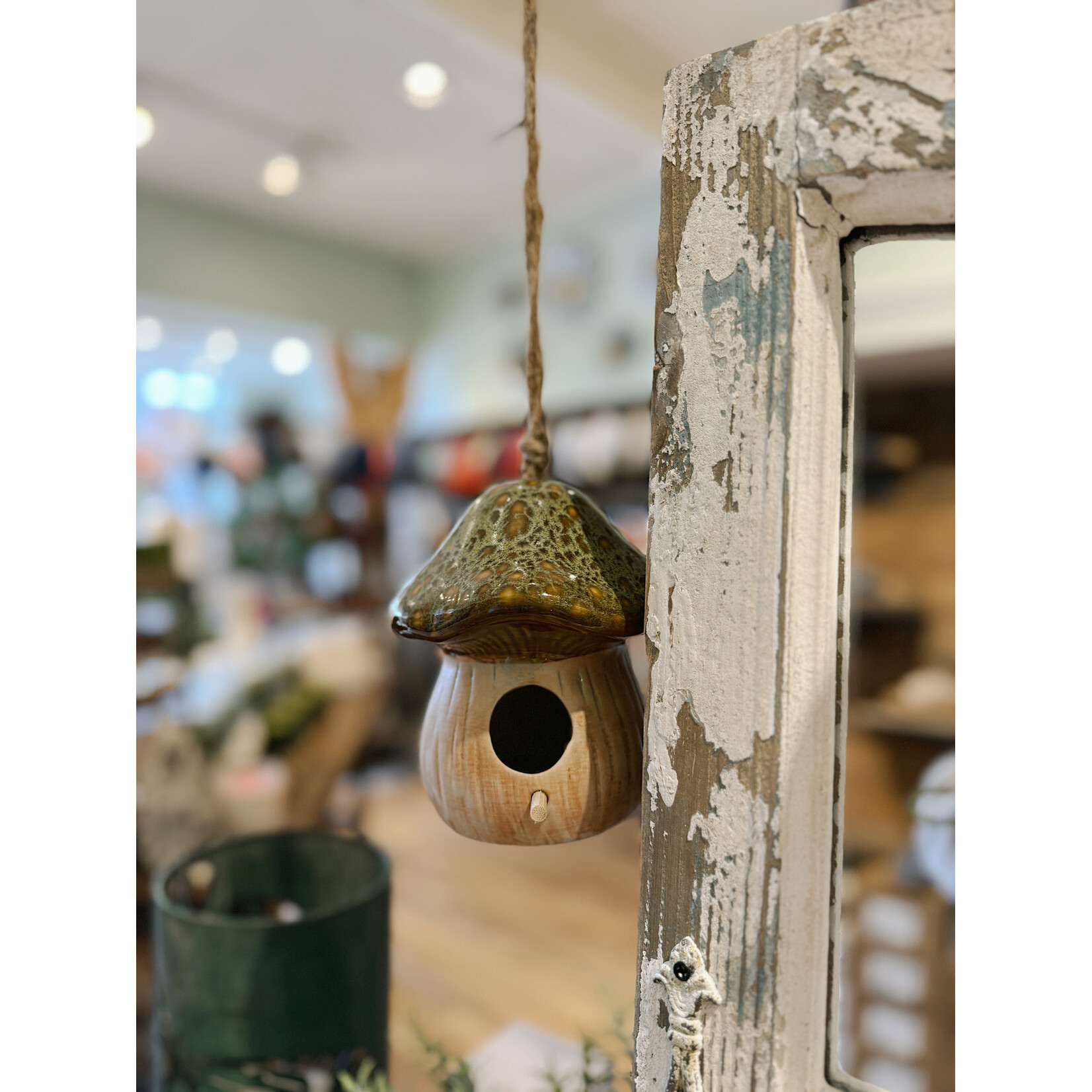 Pd Home & Garden LLC Ceramic Mushroom Birdhouse, green