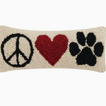 Peking Handicraft Hooked Pillow, Peace Heart Paw, 5" x 12"